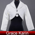 Grace Karin Veste en mousseline de soie nuptiale blanche à faux fourrure pour femme avec manches longues CL2617